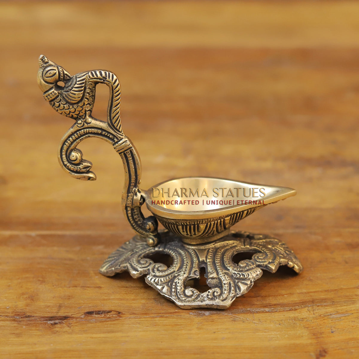 Brass Peacock Handle Diya, Fine Golden Finish 5.5"