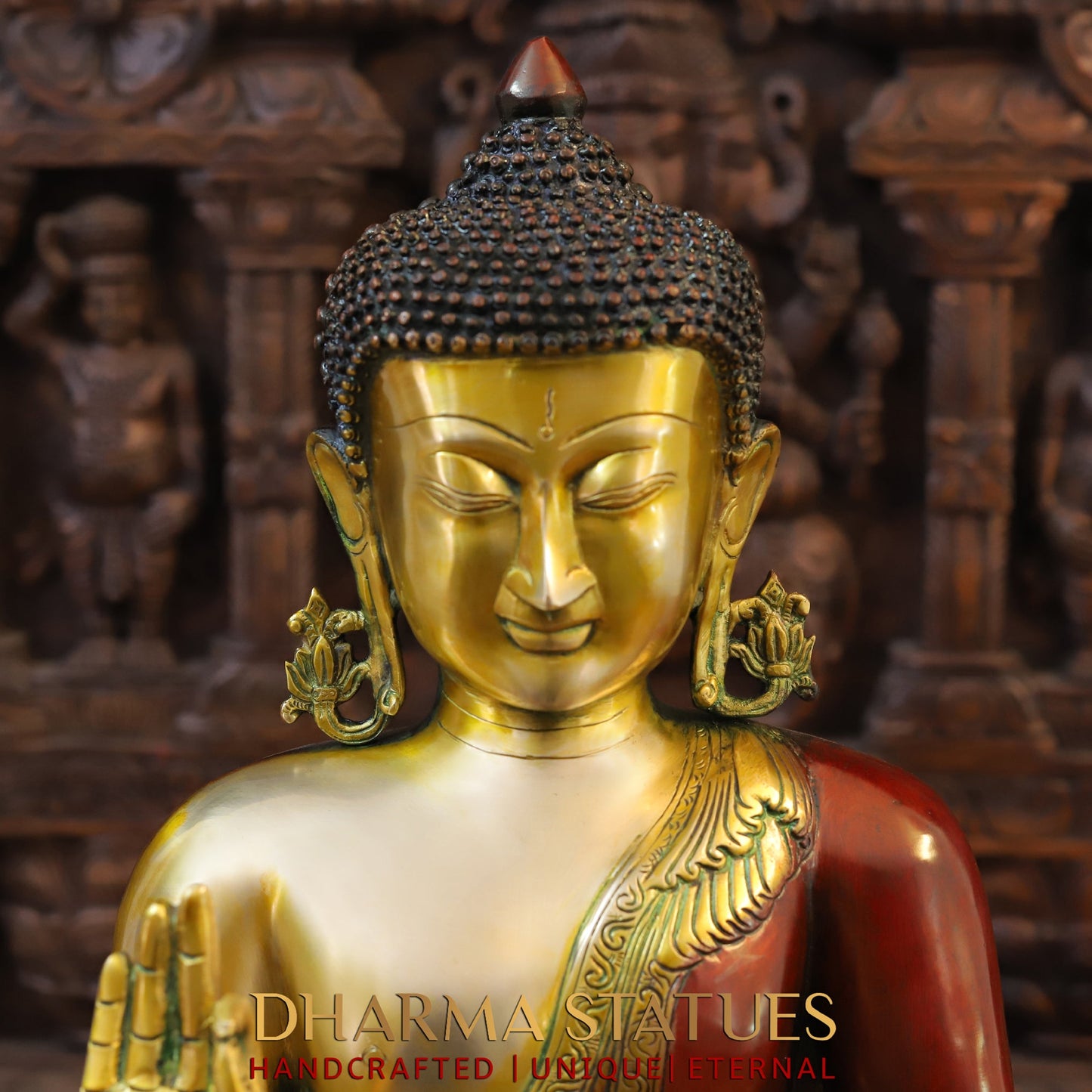 Brass kundal buddha Idol, Red and Gold Finish 19"