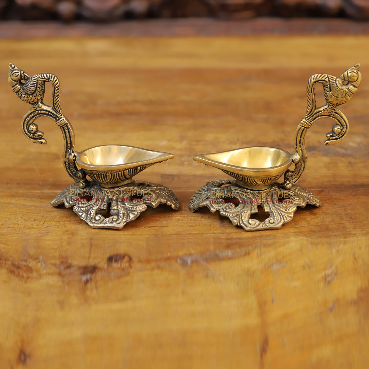 Brass Peacock Handle Diya, Fine Golden Finish 5.5"