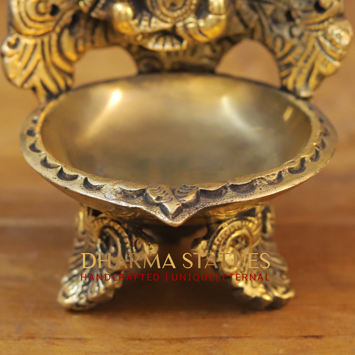 Brass Ganesh Lakshmi Diya, Fine Golden Finish 5.5"