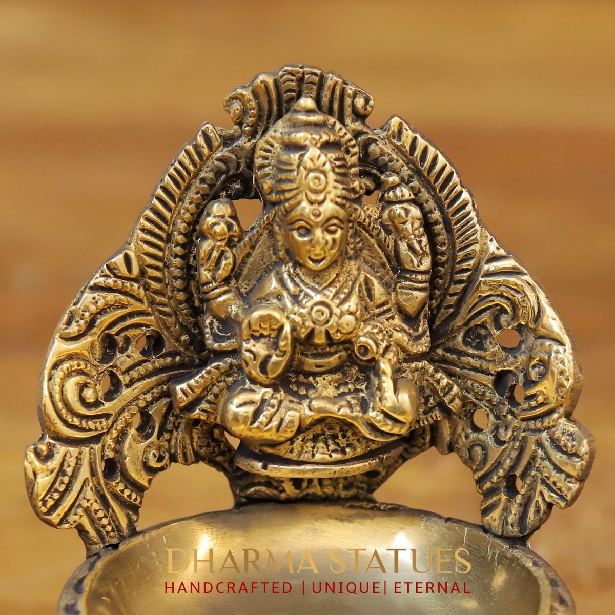 Brass Ganesh Lakshmi Diya, Fine Golden Finish 5.5"