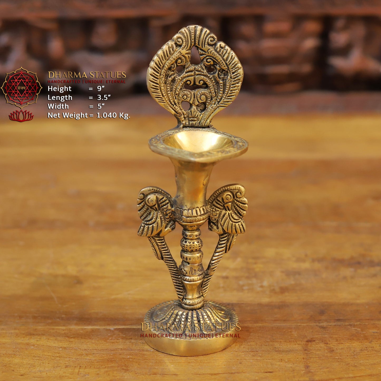 Brass Parrot Lamps, Fine Golden Finish 9"