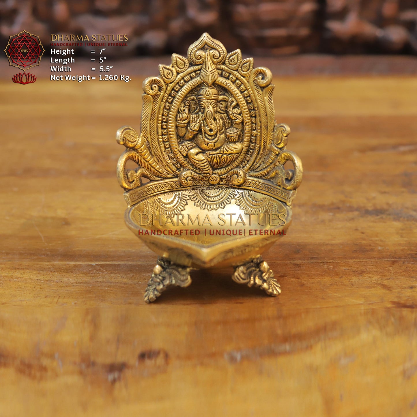 Brass Ganesh Diya, Fine Golden Finish 7"
