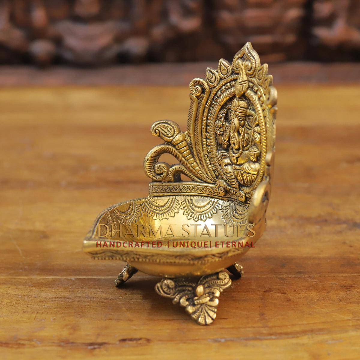 Brass Ganesh Diya, Fine Golden Finish 7"