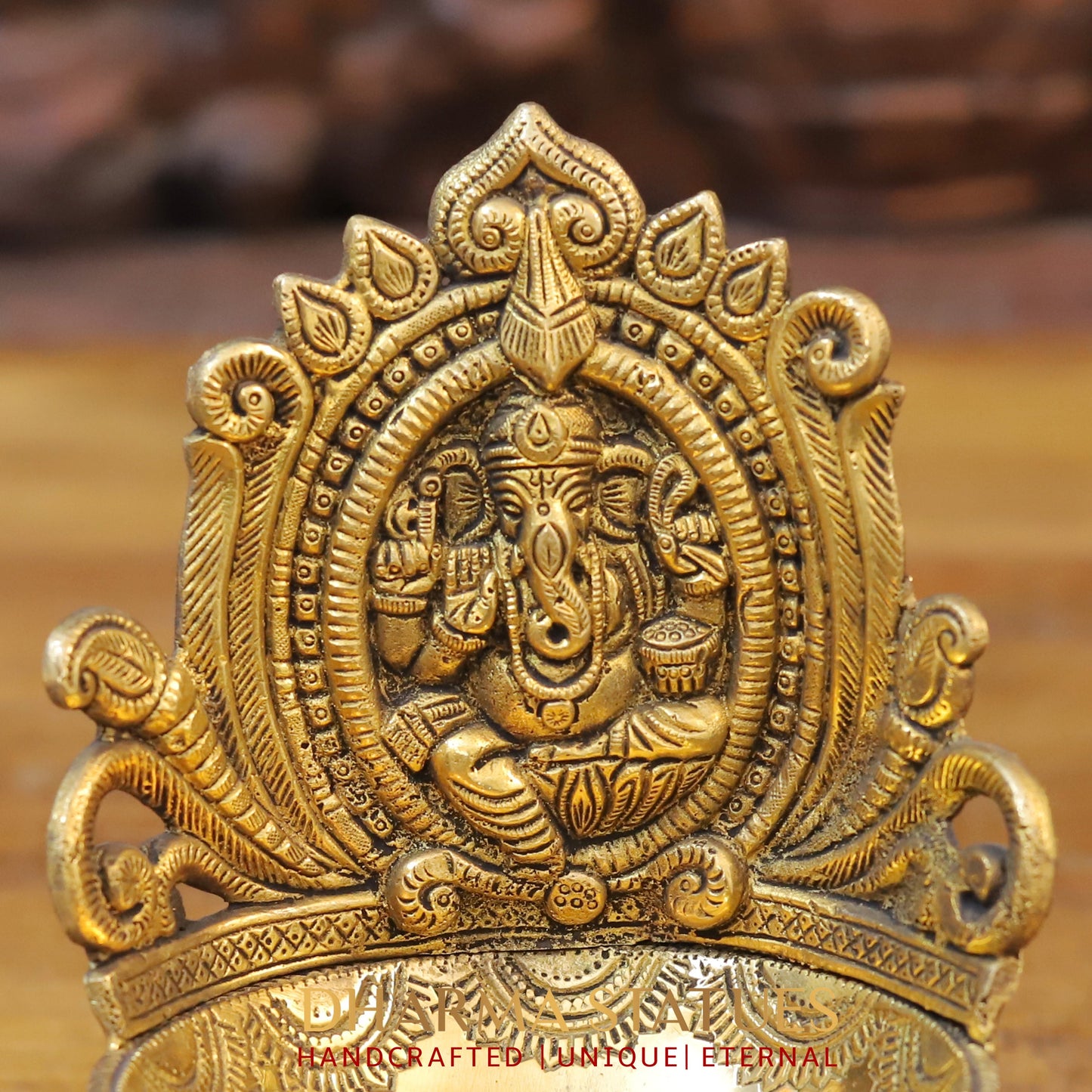 Brass Lakshmi and Ganesh Diya, Fine Golden Finish 7"