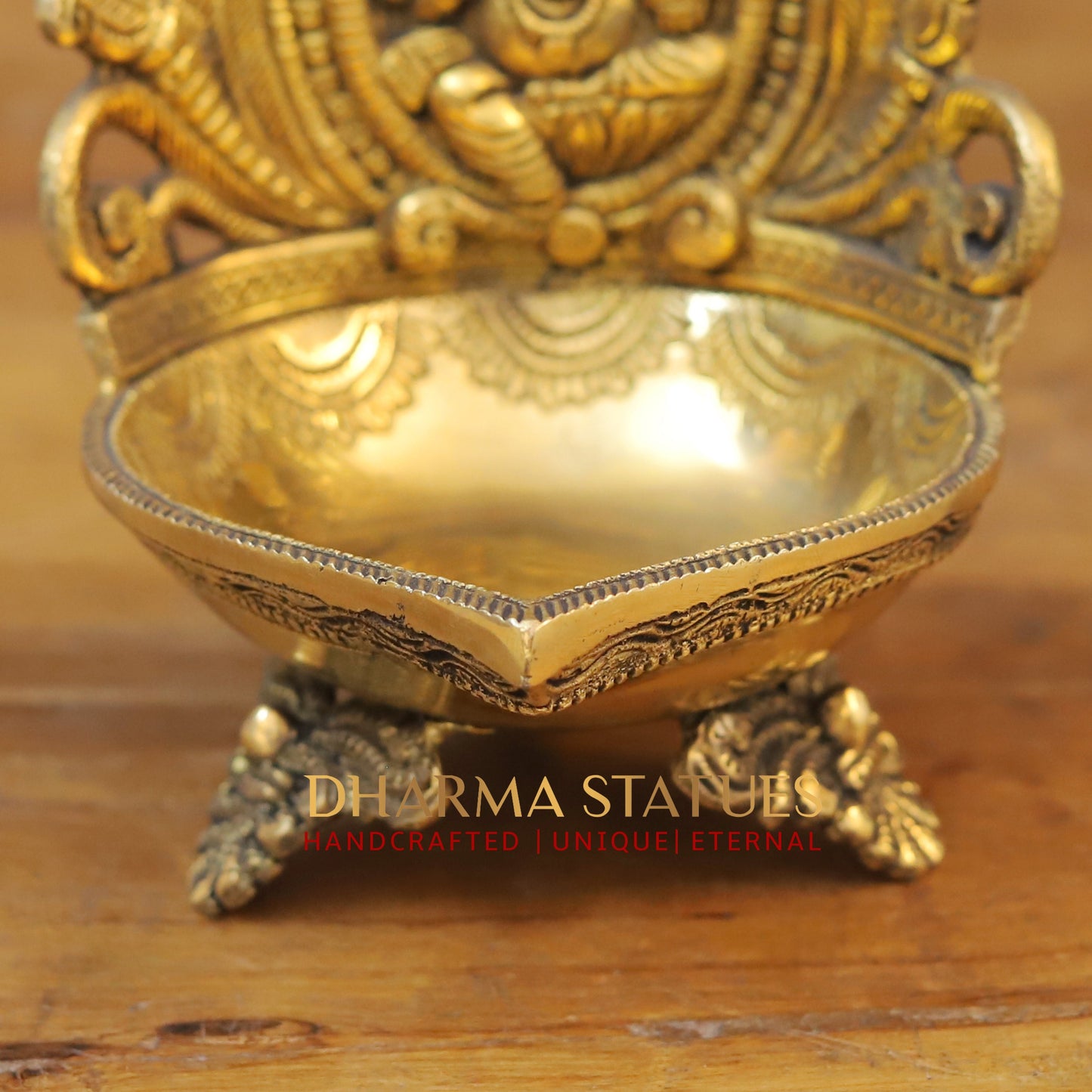Brass Lakshmi and Ganesh Diya, Fine Golden Finish 7"