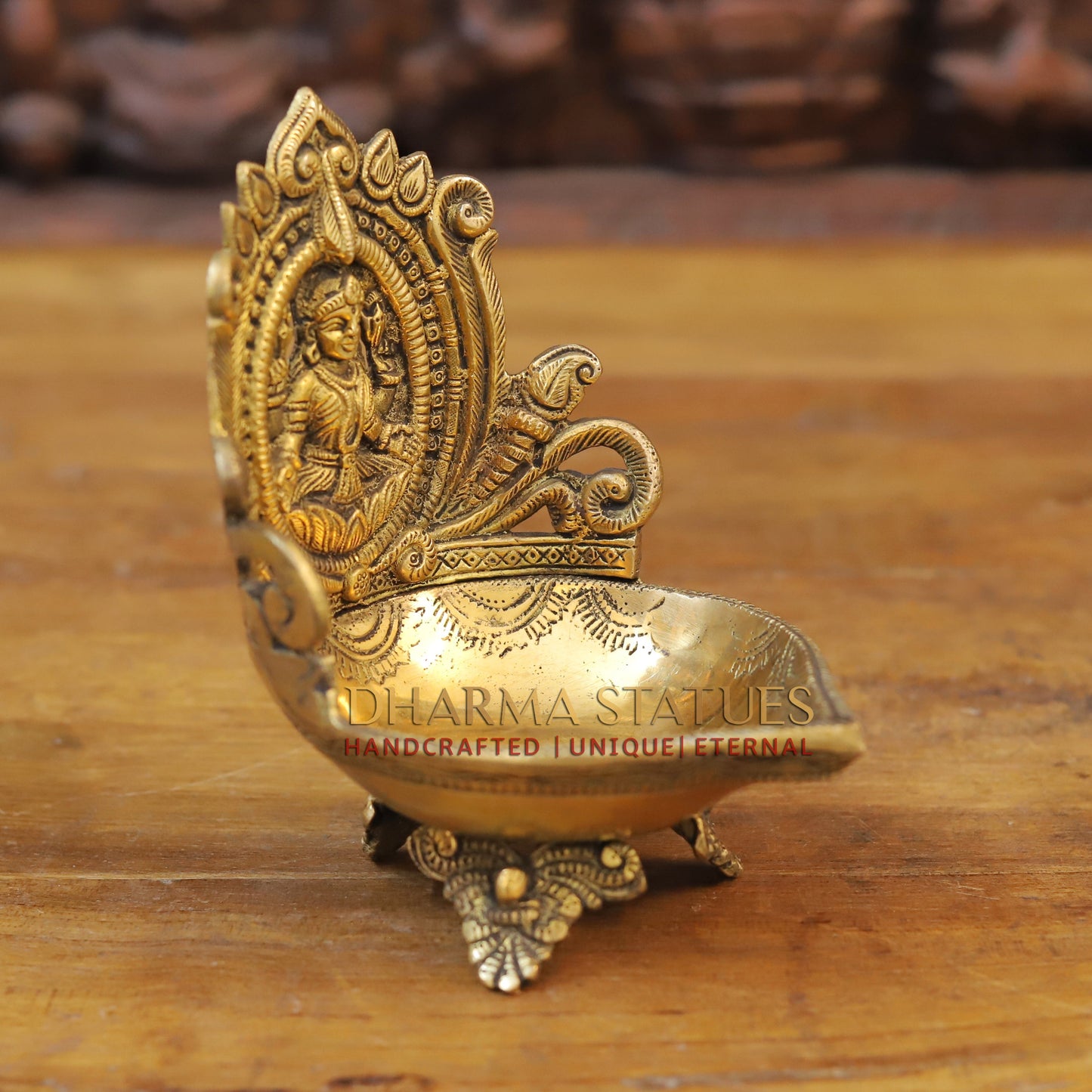 Brass Lakshmi Diya, Fine Golden Finish 7"
