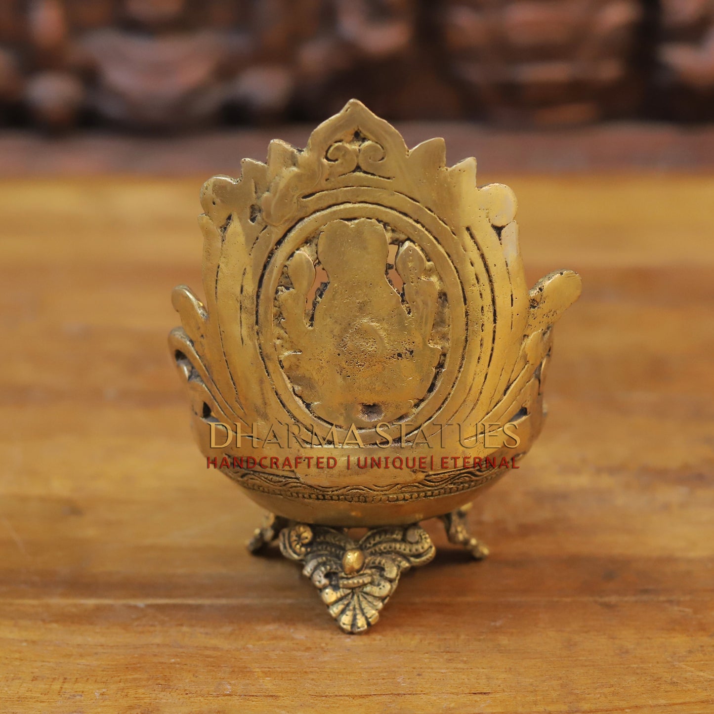 Brass Lakshmi and Ganesh Diya, Fine Golden Finish 7"