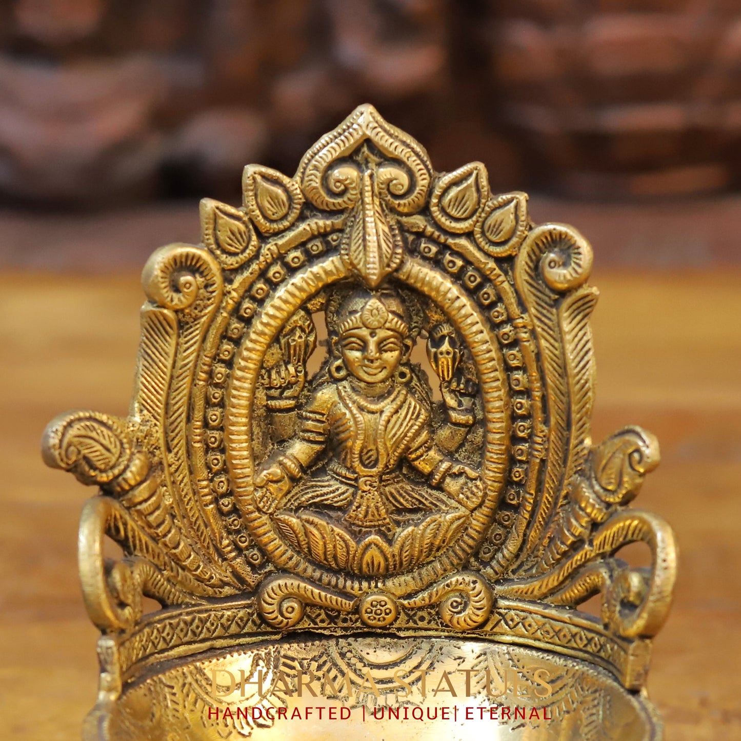 Brass Lakshmi Diya, Fine Golden Finish 7"