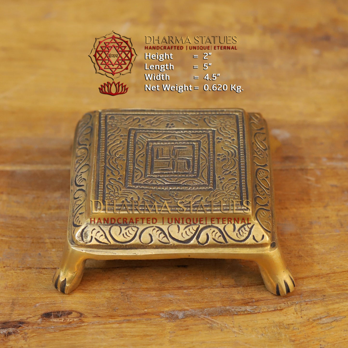 Brass Pooja Chowki, Fine Golden Finish 2"