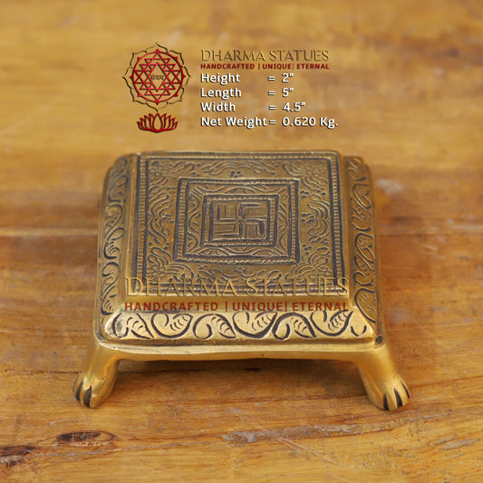 Brass Pooja Chowki, Fine Golden Finish 2"