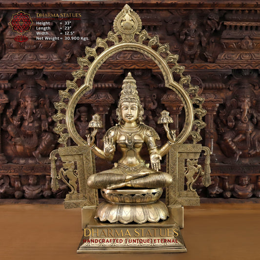 Brass Lakshmi seated with Frame, Golden Finish, 33"