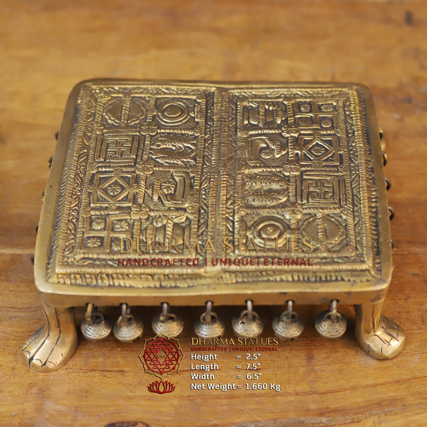 Brass Traditional Pooja Chowki, Fine Golden Finish 2.5"