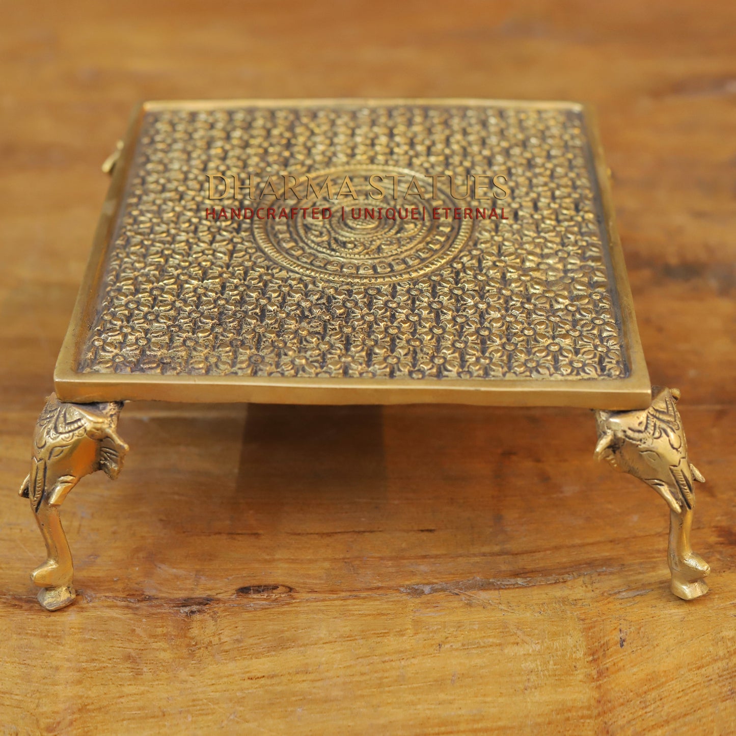 Brass Elephant Chowki, Fine Golden Finish 3.5"