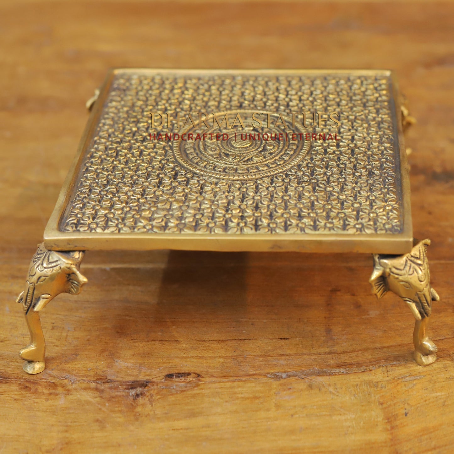 Brass Elephant Chowki, Fine Golden Finish 3.5"