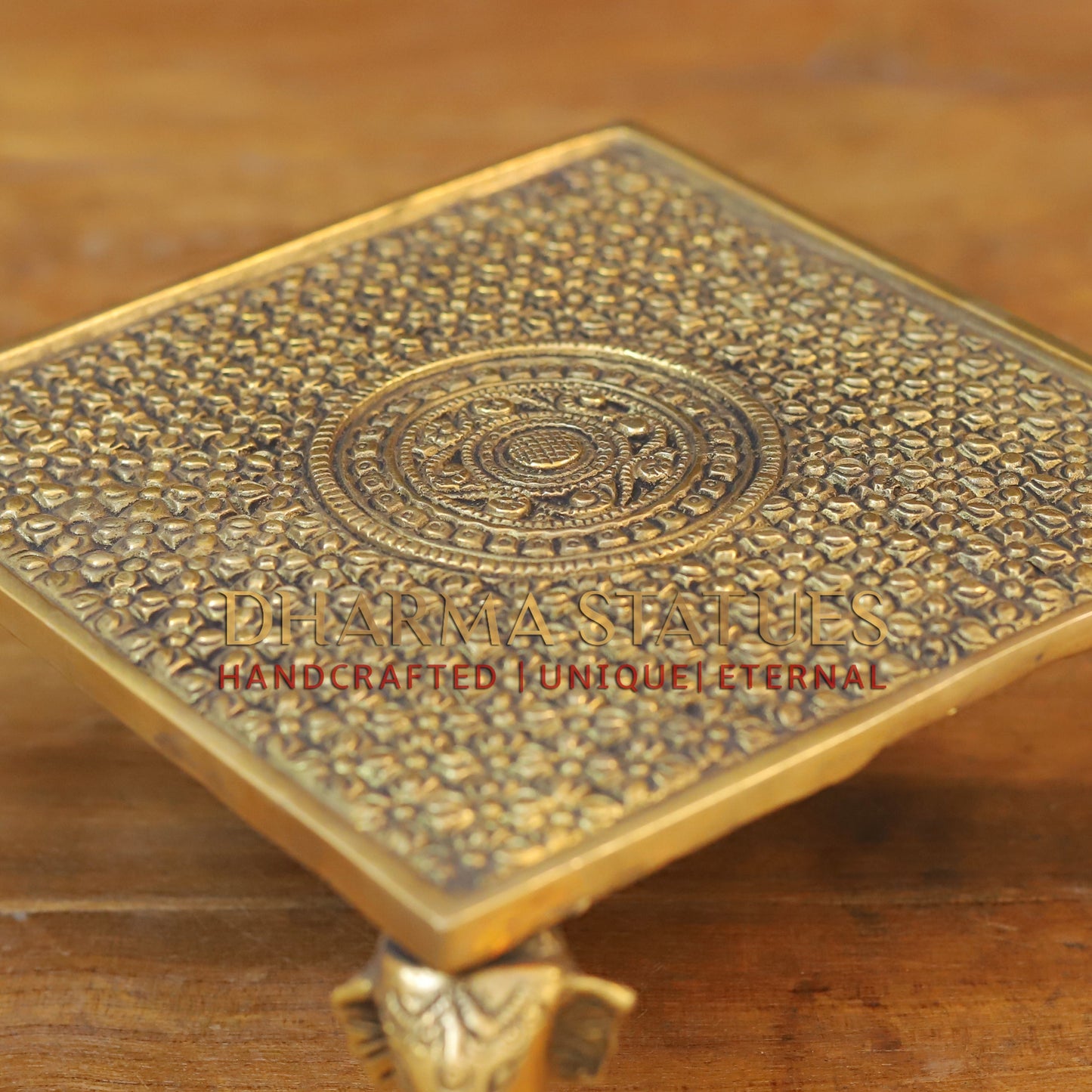 Brass Elephant Chowki, Fine Golden Finish 3.5"