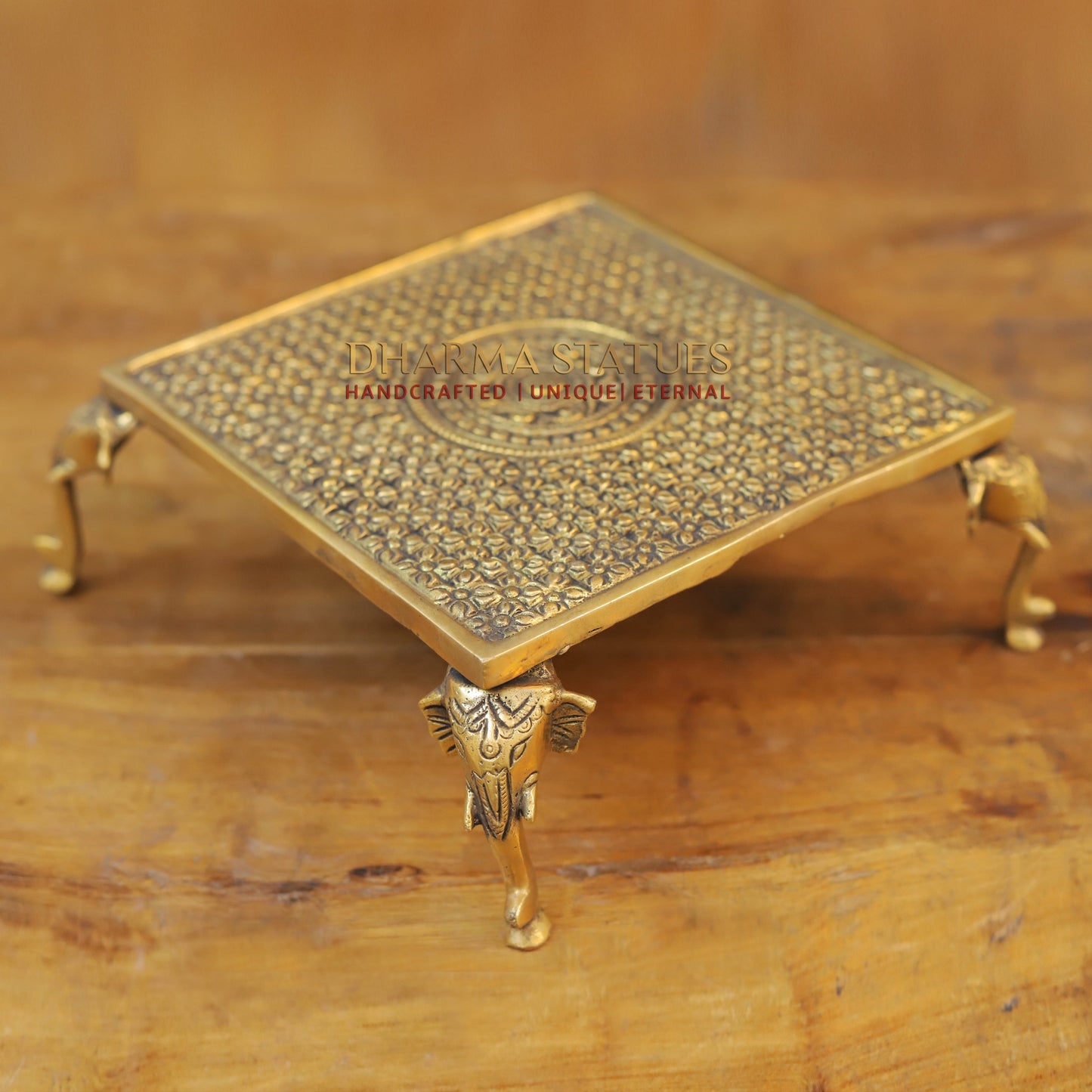 Brass Elephant Chowki, Fine Golden Finish 3.5"