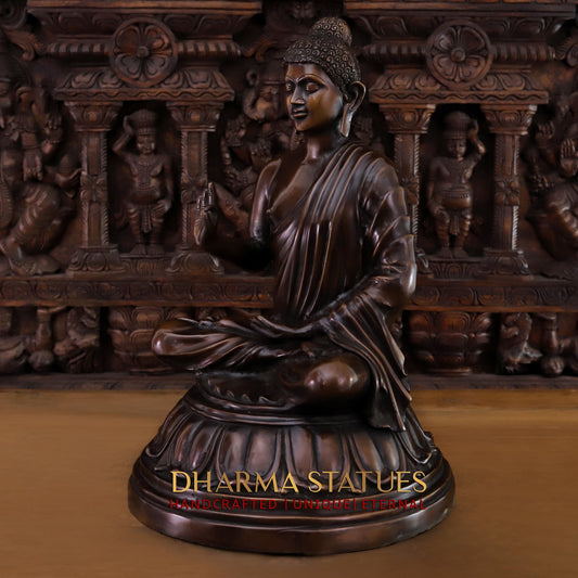 Brass Buddha seated in Blessing Posture, Copper Finish, 22.5"