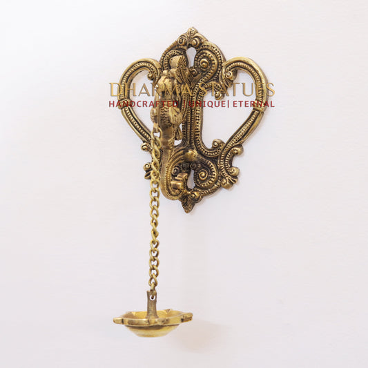 Brass Peacock Wall Hanging, Diya, Fine Golden Finish 8"