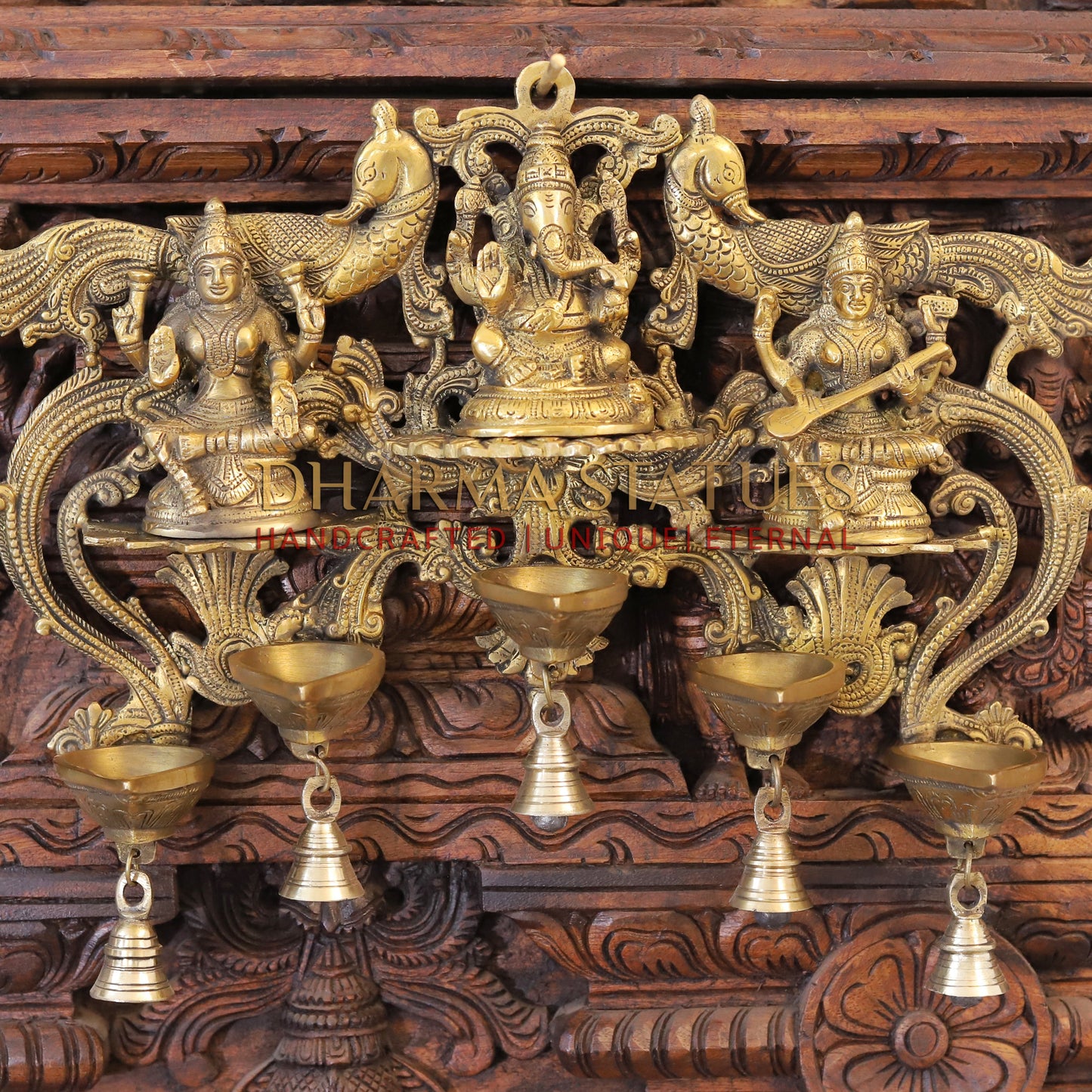 Brass Lakshmi, ganesh, saraswati Wall Hanging, fine Golden Finish 14"
