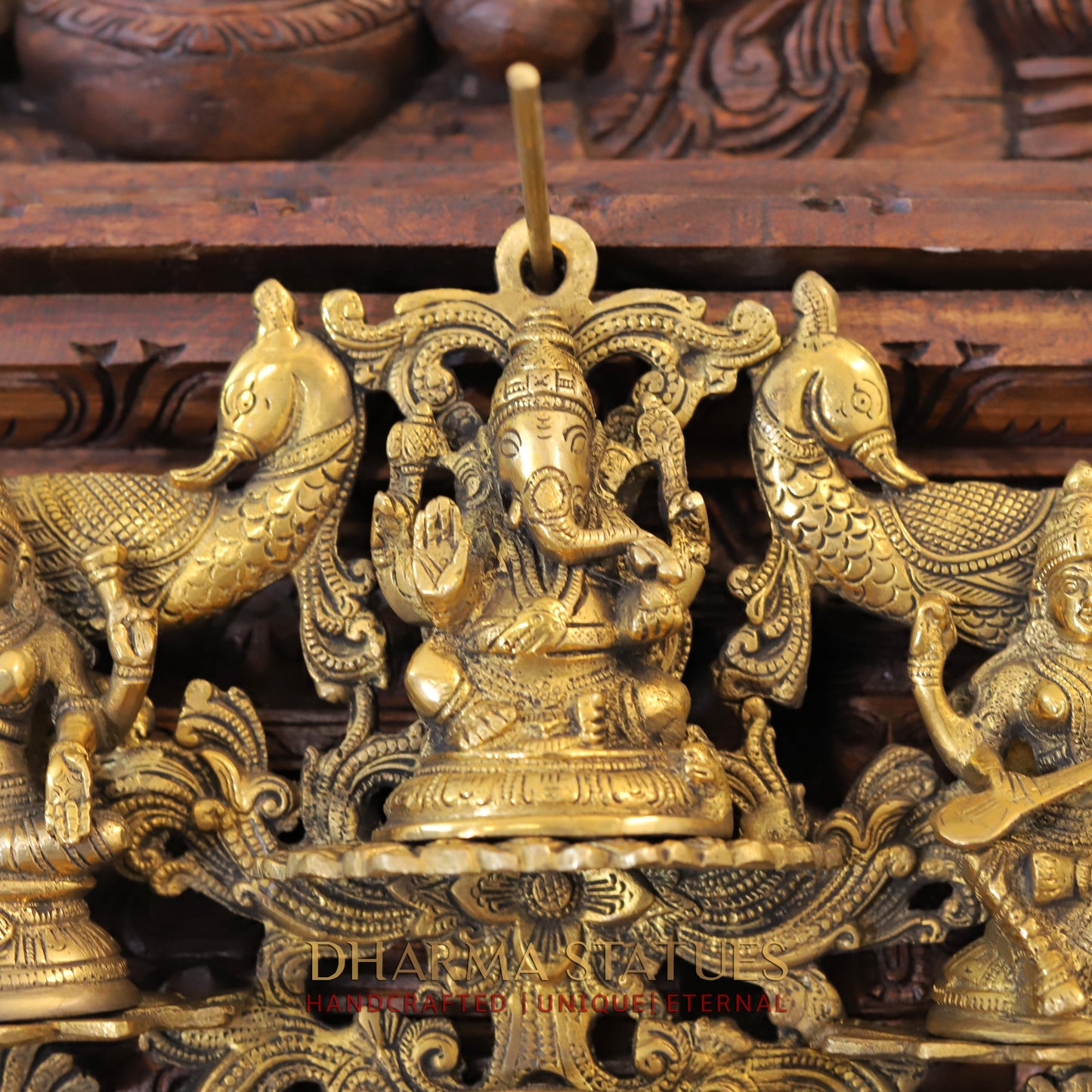 Brass Lakshmi, ganesh, saraswati Wall Hanging, fine Golden Finish 14"