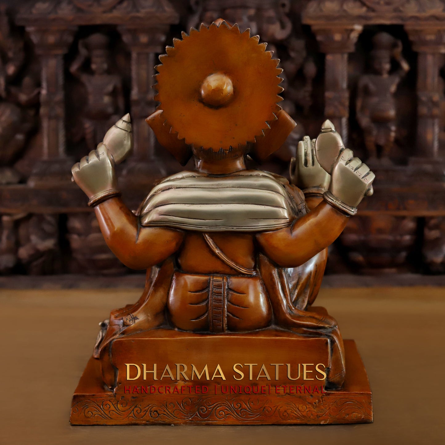 Brass Ganesh seated in Blessing Posture, Copper & Golden Finish, 16"