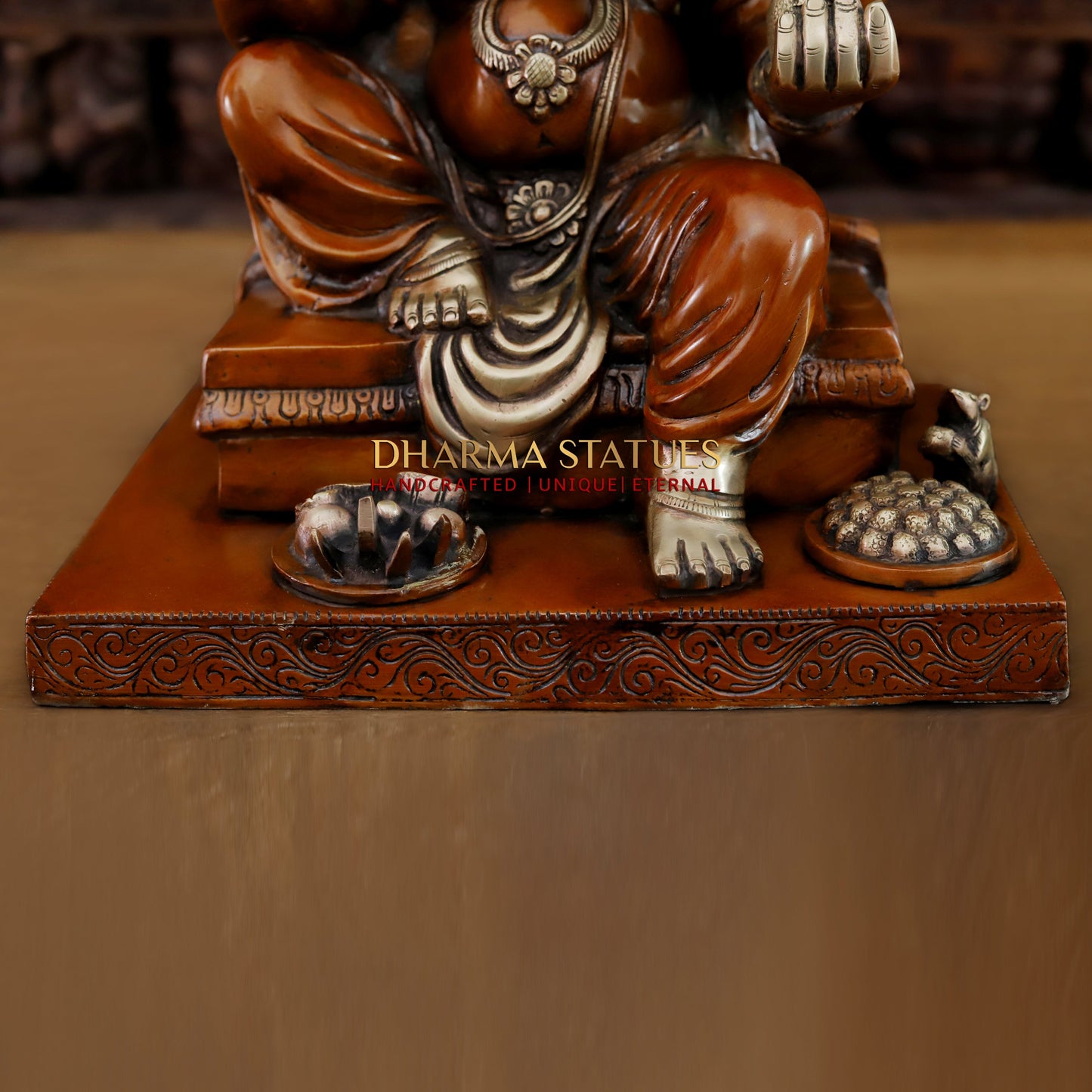 Brass Ganesh seated in Blessing Posture, Copper & Golden Finish, 16"