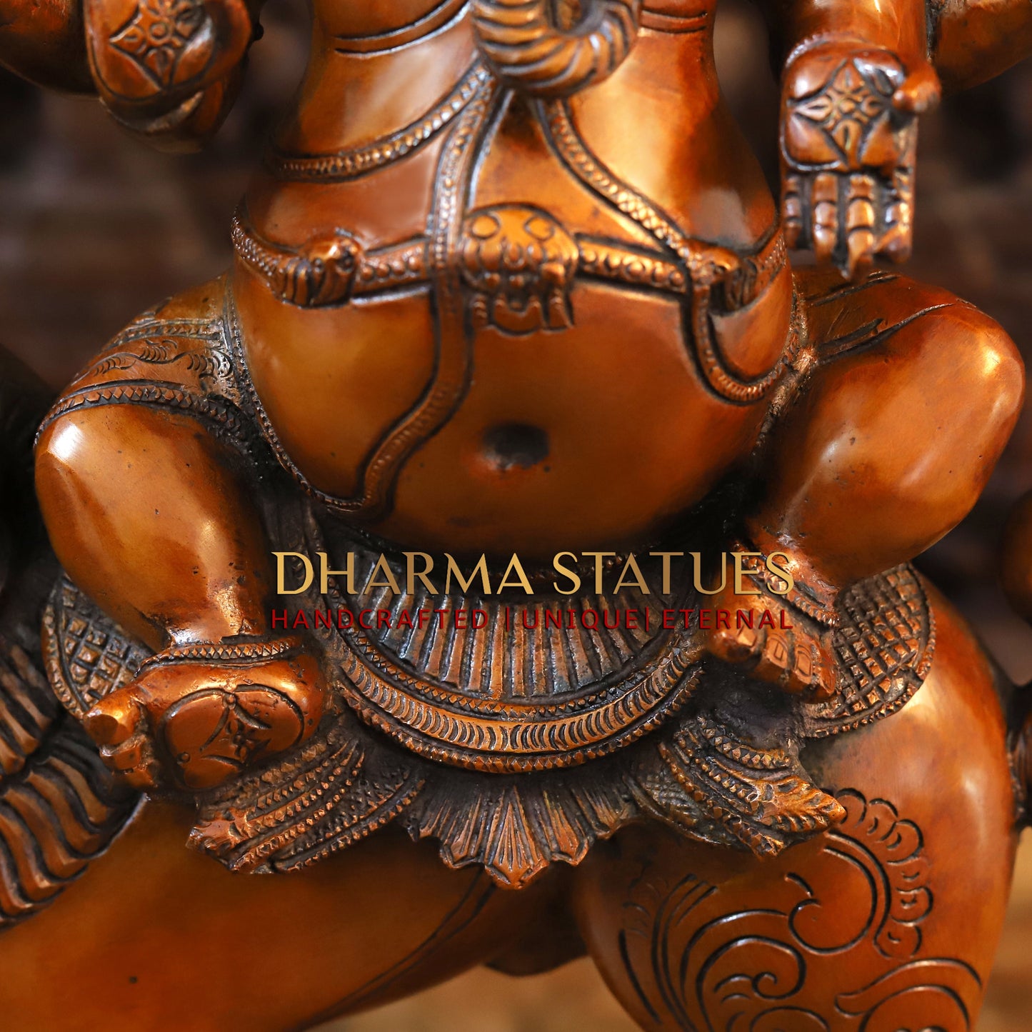 Brass Pushkala Panchmukhi Vinayaka (5 Face Ganesh) Seated on a Lion, Cherry & Copper Blended Finish, 24"