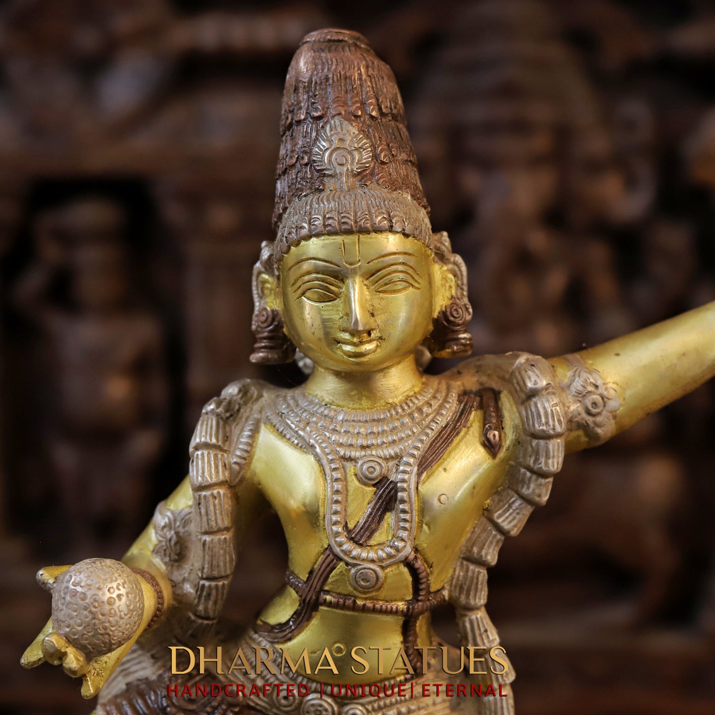 Brass Krishna Dancing on Sheshnag, Copper & Golden Finish, 21"