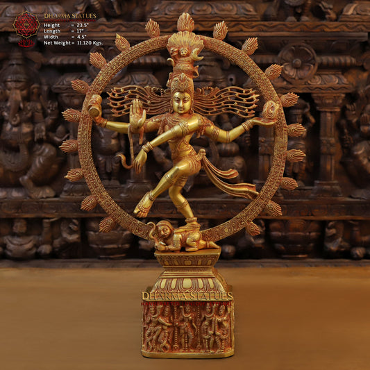Brass Nataraja, Dancing Shiva, Golden Bronze Finish, 23.5"