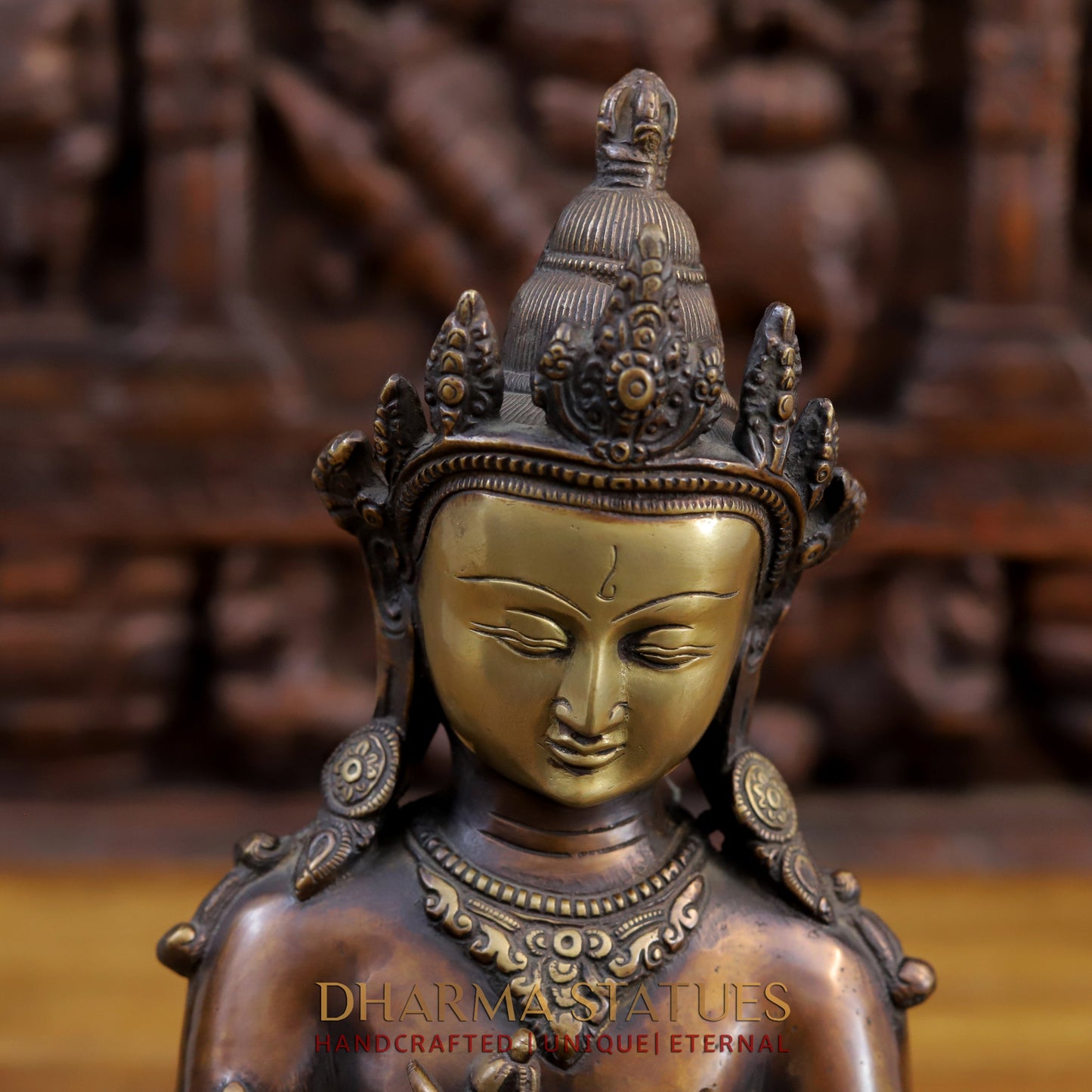 Brass Buddha in Vajra-Humkara Mudra, Copper & Golden Finish, 13.5"
