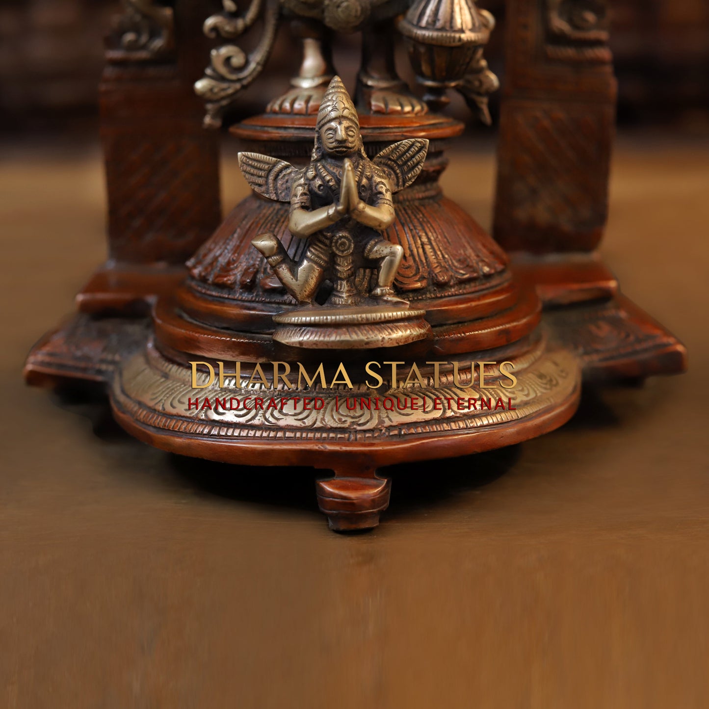 Brass Tirupati Balaji with Garuda at the Pedestal, Copper & Golden Finish, 16"