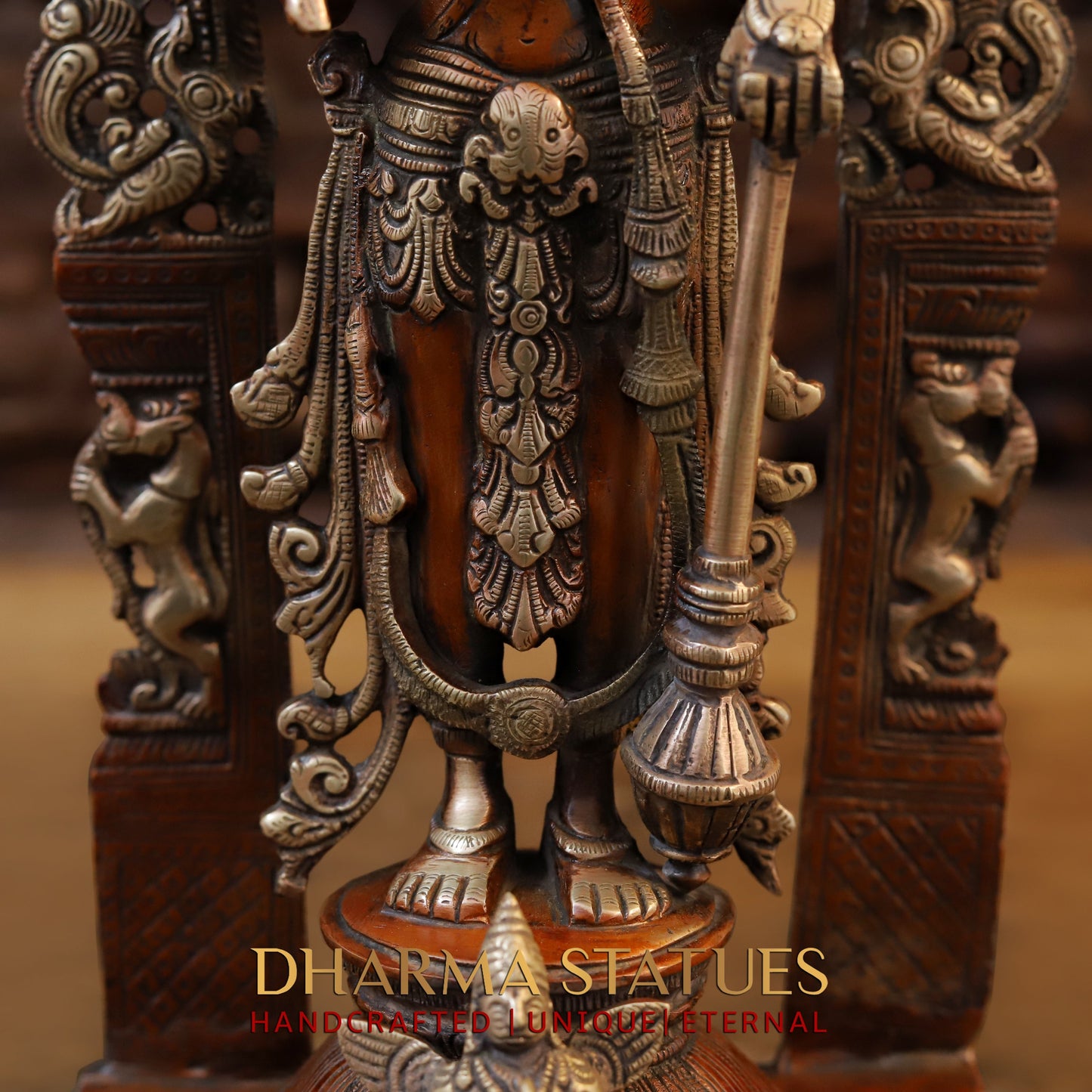 Brass Tirupati Balaji with Garuda at the Pedestal, Copper & Golden Finish, 16"