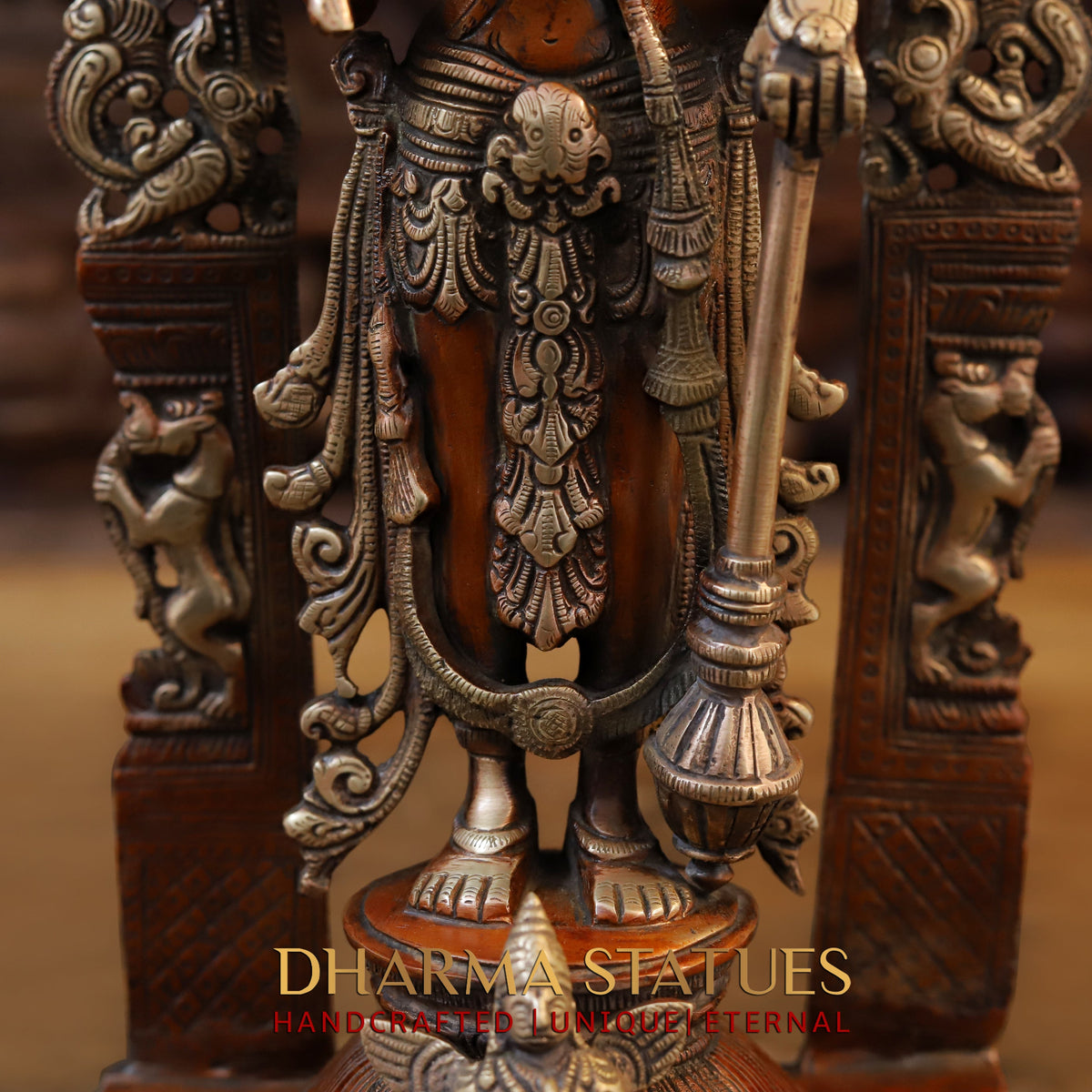 Brass Vishnu & Lakshmi Pair, Copper & Golden Finish, 16"