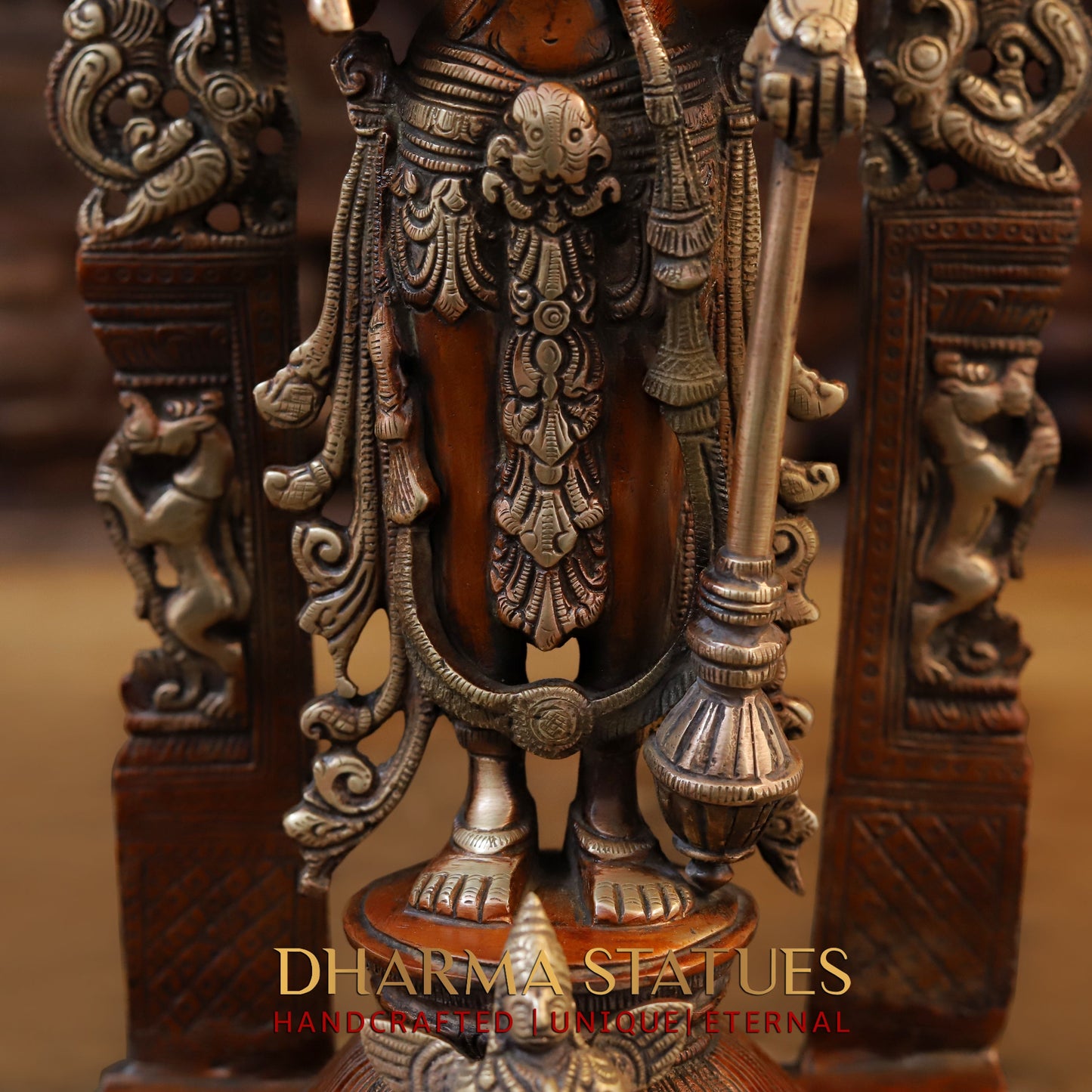 Brass Vishnu & Lakshmi Pair, Copper & Golden Finish, 16"