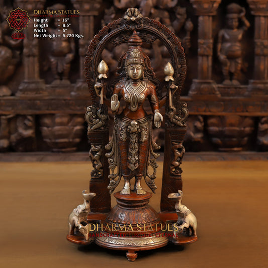 Brass Lakshmi Standing in Blessing Posture, Copper & Golden Finish, 16"