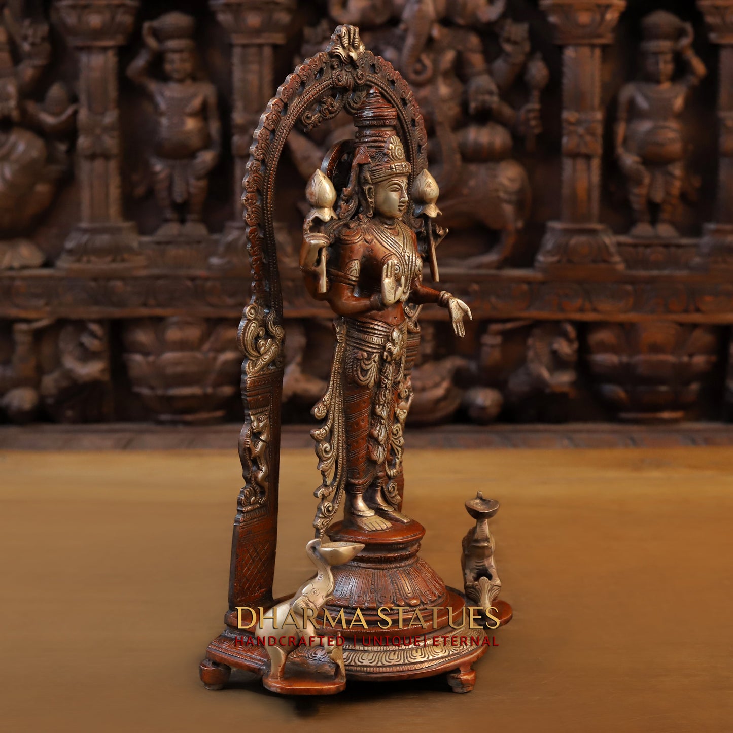 Brass Lakshmi Standing in Blessing Posture, Copper & Golden Finish, 16"