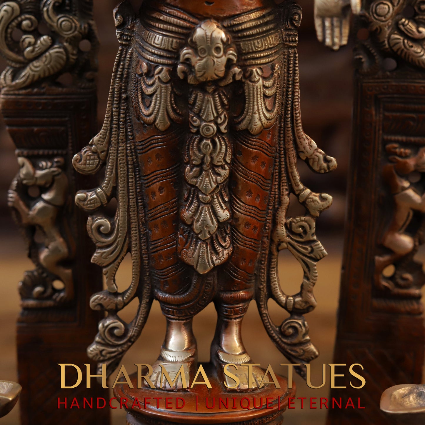 Brass Lakshmi Standing in Blessing Posture, Copper & Golden Finish, 16"