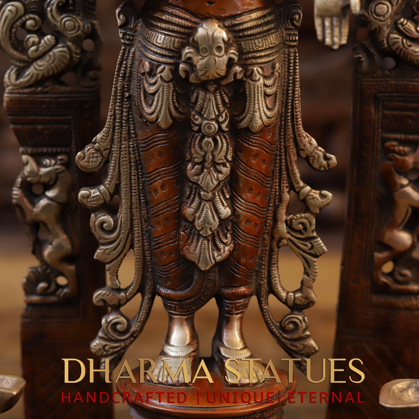 Brass Vishnu & Lakshmi Pair, Copper & Golden Finish, 16"
