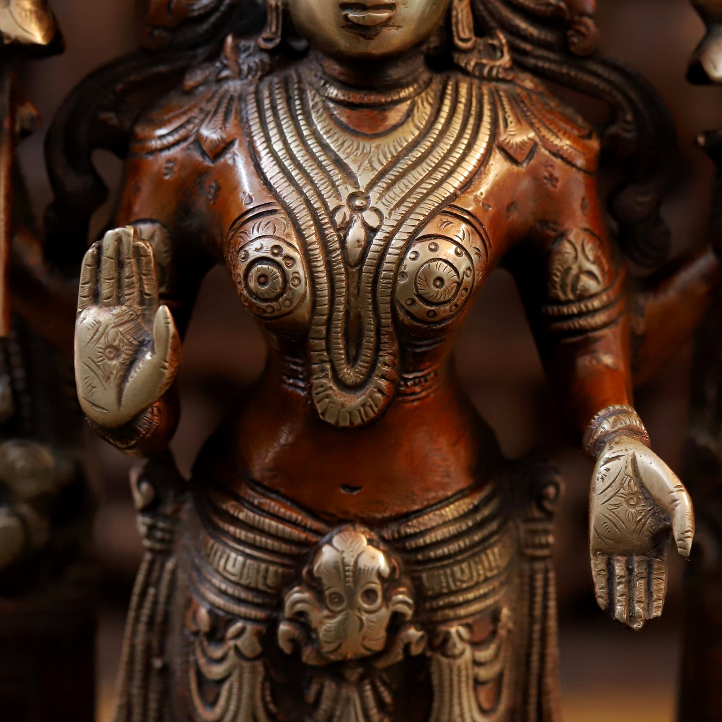 Brass Vishnu & Lakshmi Pair, Copper & Golden Finish, 16"