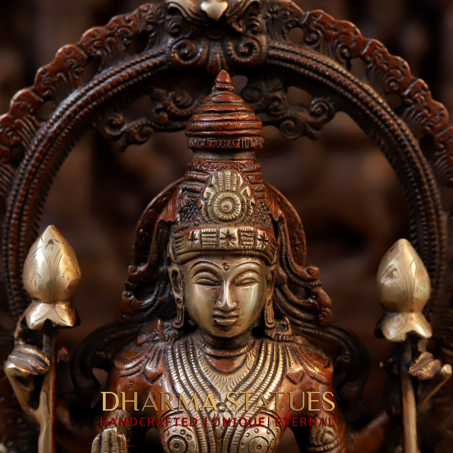 Brass Lakshmi Standing in Blessing Posture, Copper & Golden Finish, 16"