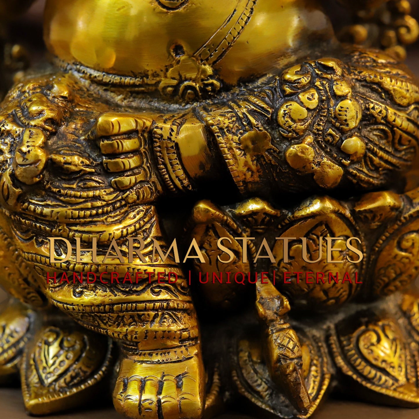 Brass Ganesh seated on Lotus in Blessing Posture, Fine Golden Finish, 12"