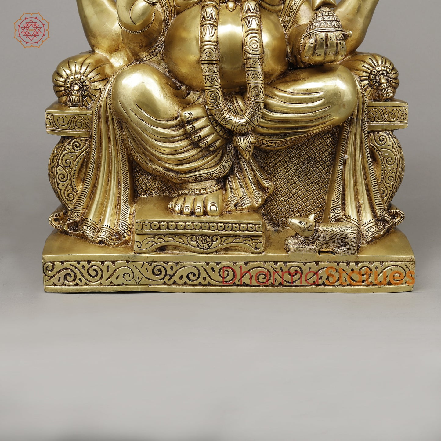 Brass Ganesh seated on Throne (Raja Ganesh), Fine Golden Finish, 24.6"