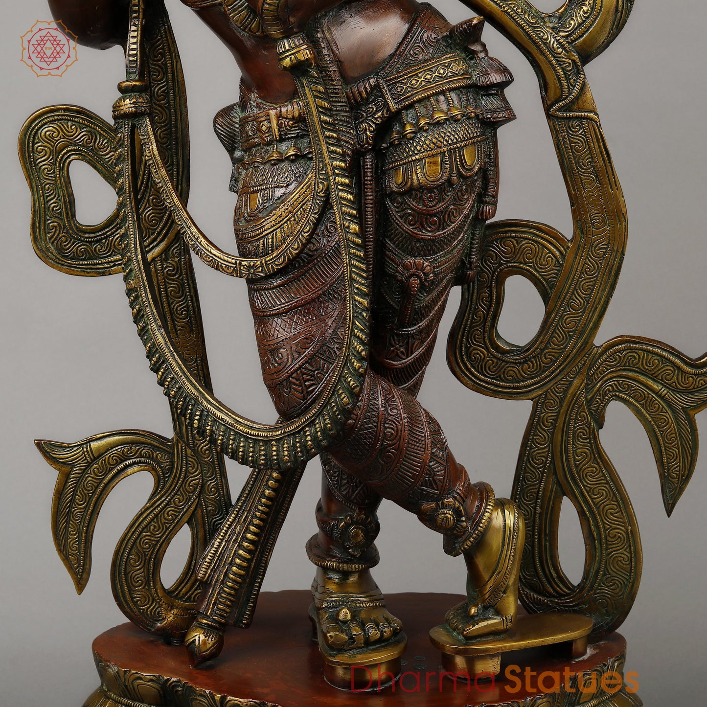 Brass Tribhanga Krishna Playing Flute, Copper & Golden Finish, 34.5"