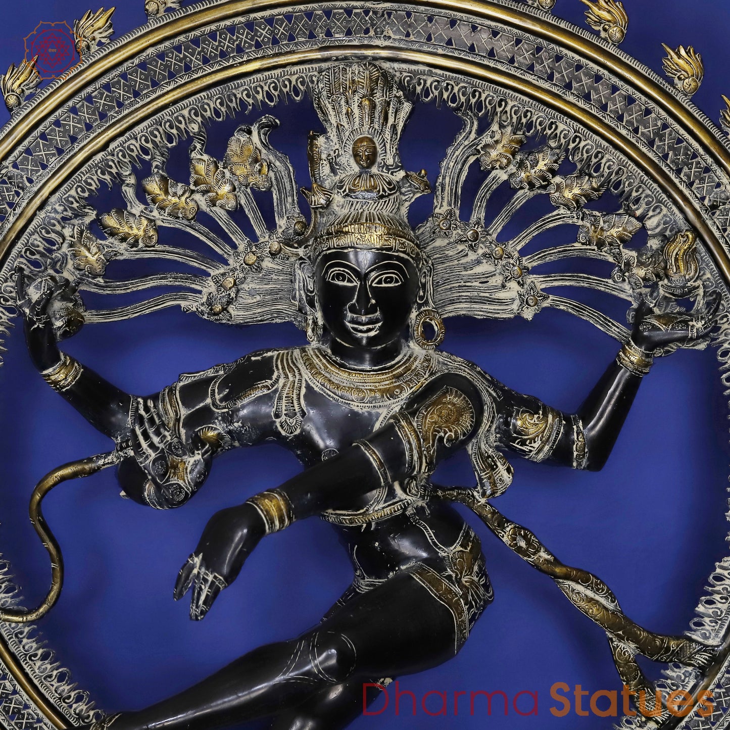 Brass Nataraja in Dancing Posture with Frame, Antique Finish 54"