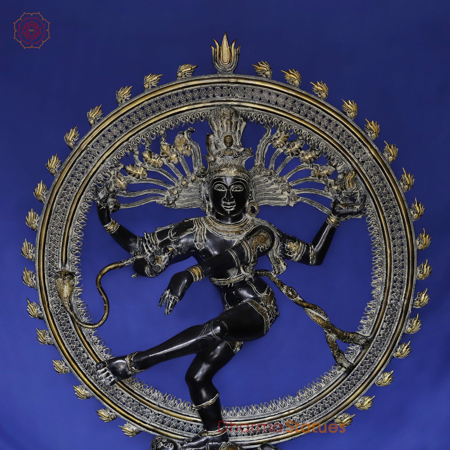 Brass Nataraja in Dancing Posture with Frame, Antique Finish 54"