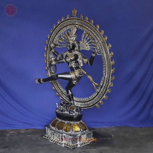 Brass Nataraja in Dancing Posture with Frame, Antique Finish 54"