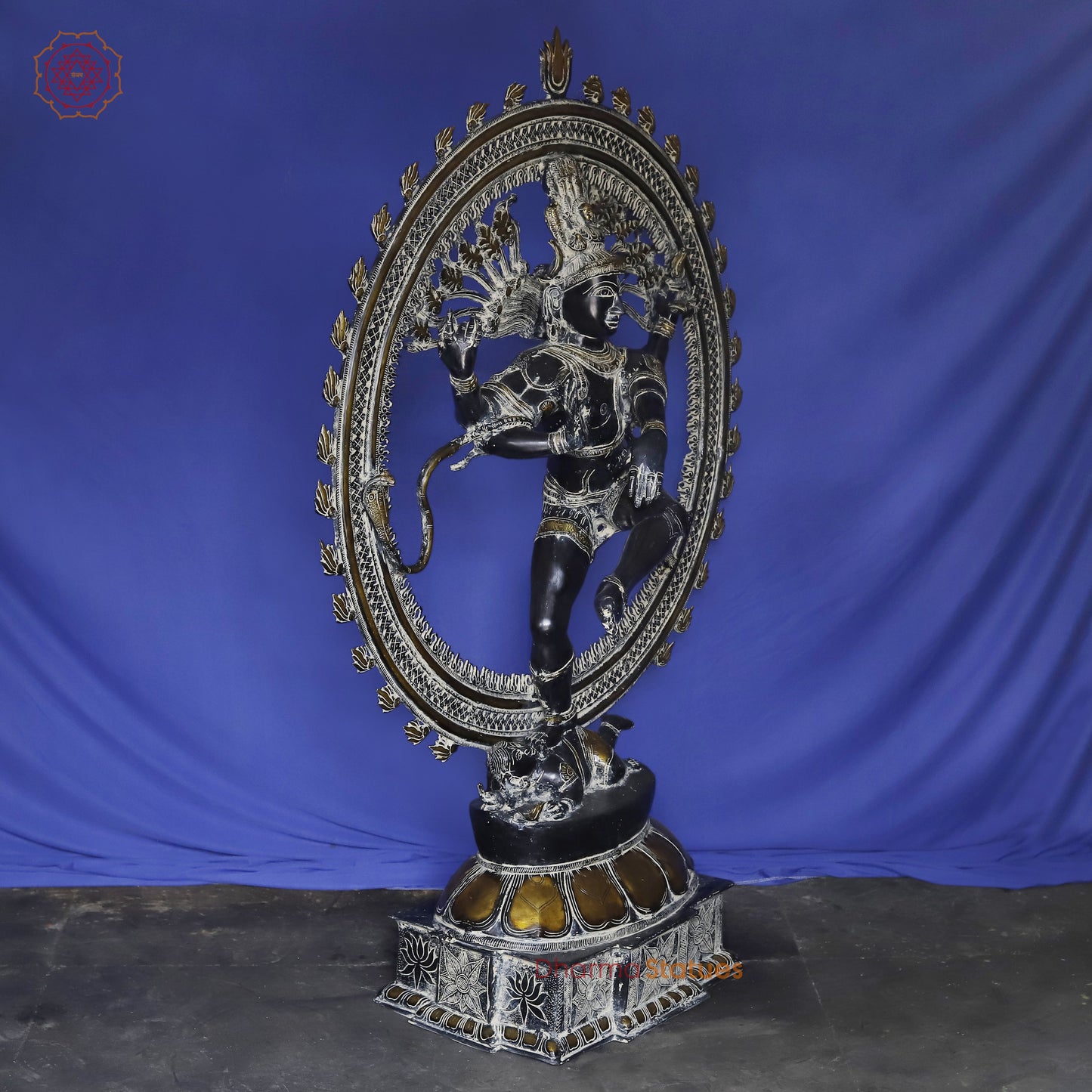 Brass Nataraja in Dancing Posture with Frame, Antique Finish 54"