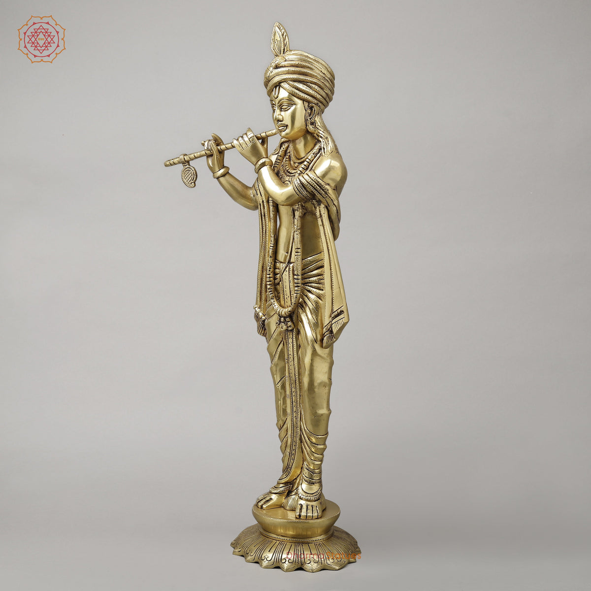 Brass Mathura Krishna Plating Flute, Golden Finish, 30"