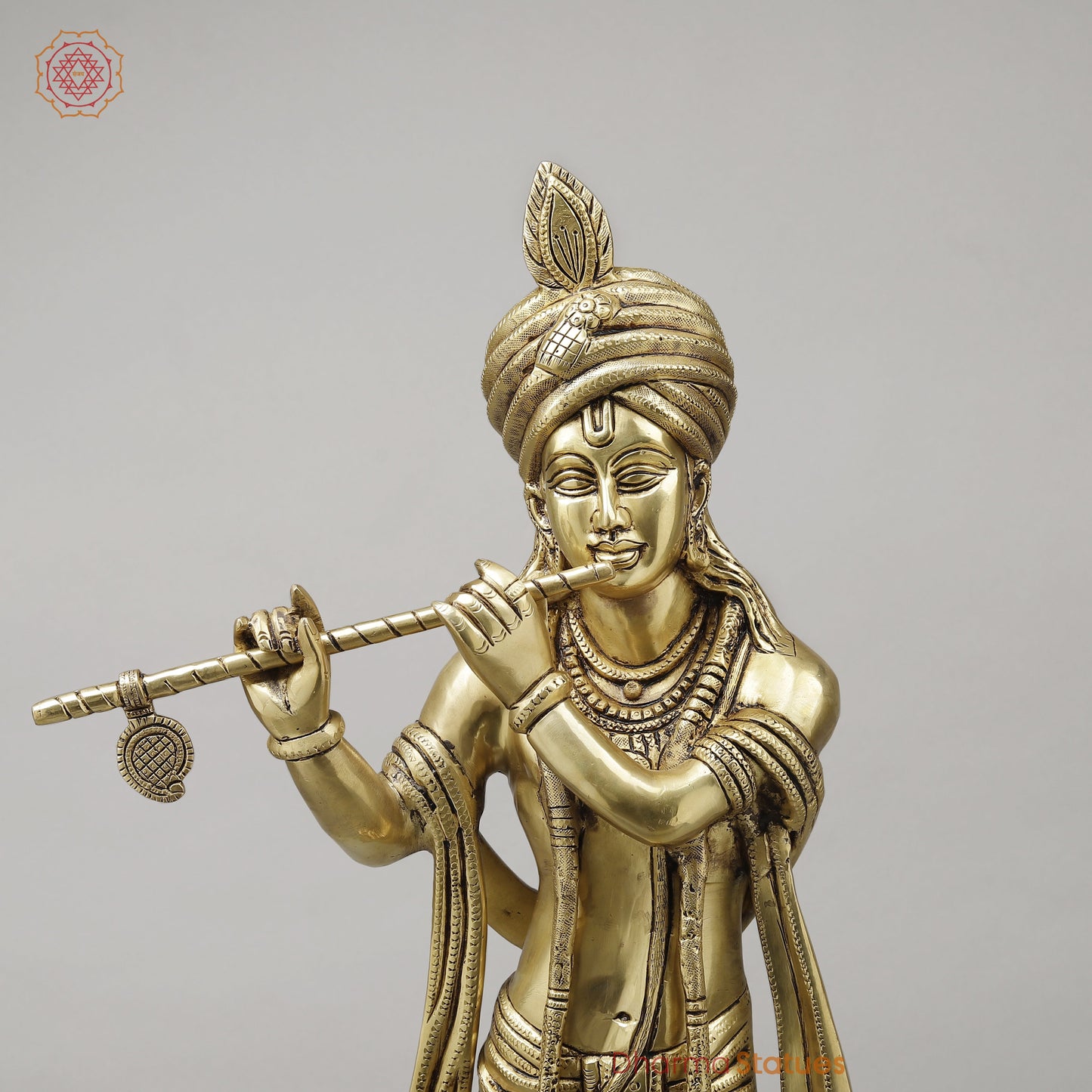 Brass Mathura Krishna Plating Flute, Golden Finish, 30"